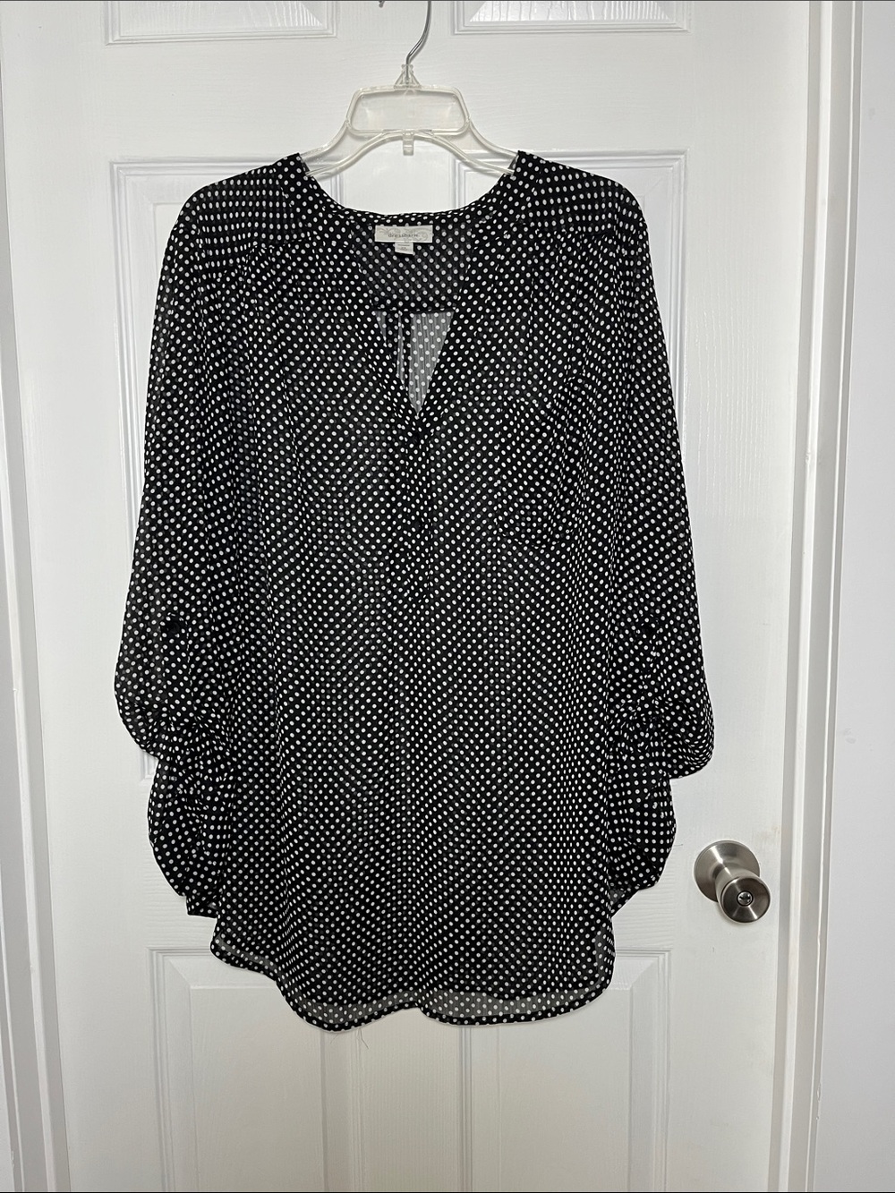Dress Barn Plus Black and White Polka Dot Blouse - Women's